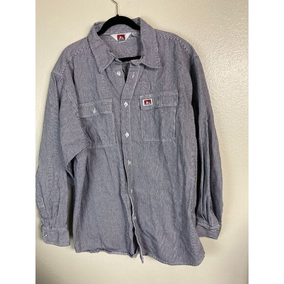 Ben Davis Heavyweight Cotton Hickory Striped Button Up Work Shirt Sz 3XL Shacket - Picture 16 of 16